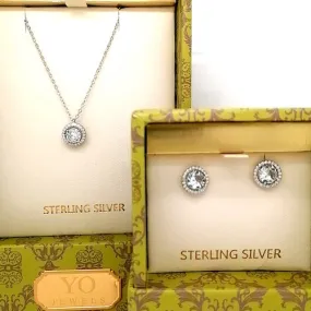 Halo Style sterling silver Pendant or Earrings - Available in other colours also