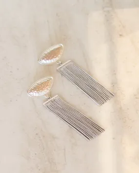 Hammered Metal Half Disc Gold Tassel Earrings