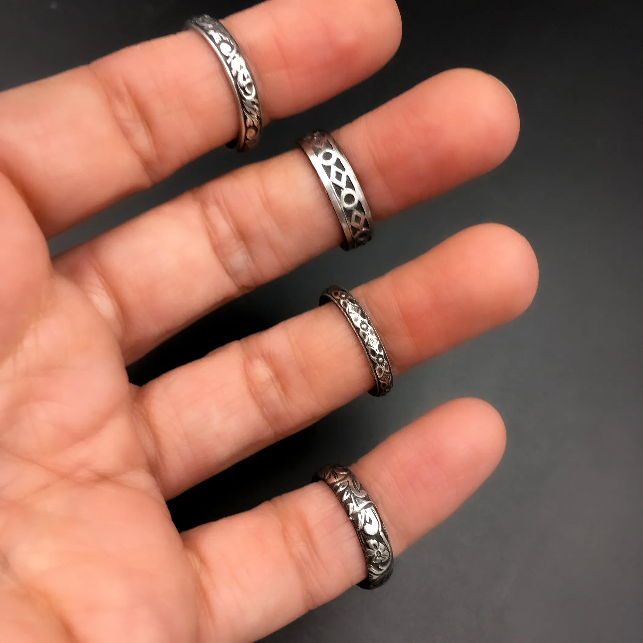 Handmade 5mm Sterling Silver Gothic Patterned Ring Band