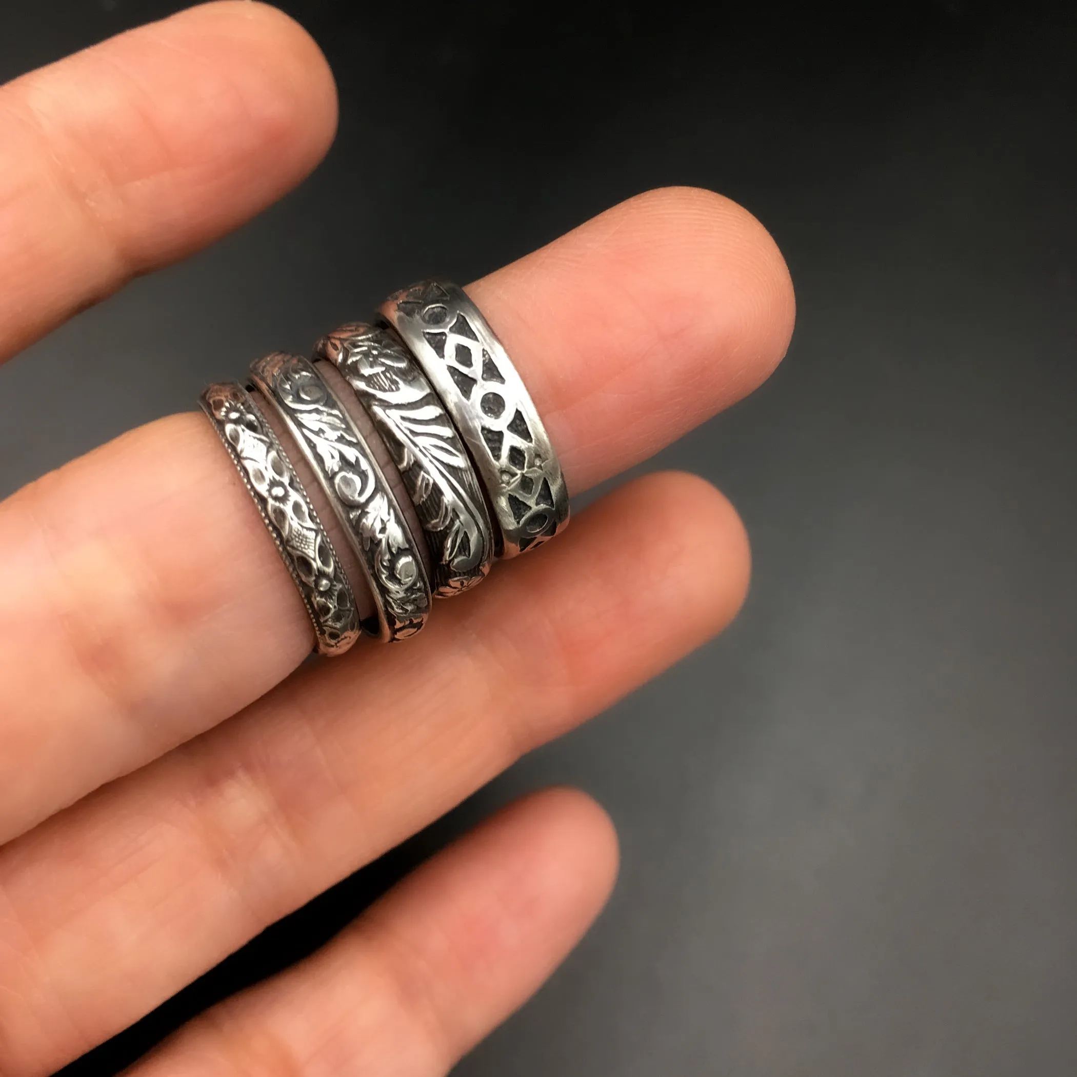 Handmade 5mm Sterling Silver Gothic Patterned Ring Band