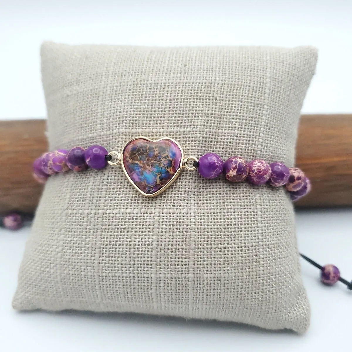 Heart Jasper Beaded Bracelet Adjustable