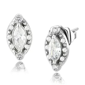 High polished (no plating) Stainless Steel Earrings with AAA Grade CZ in Clear for Women Clear Stone Color Style DA368