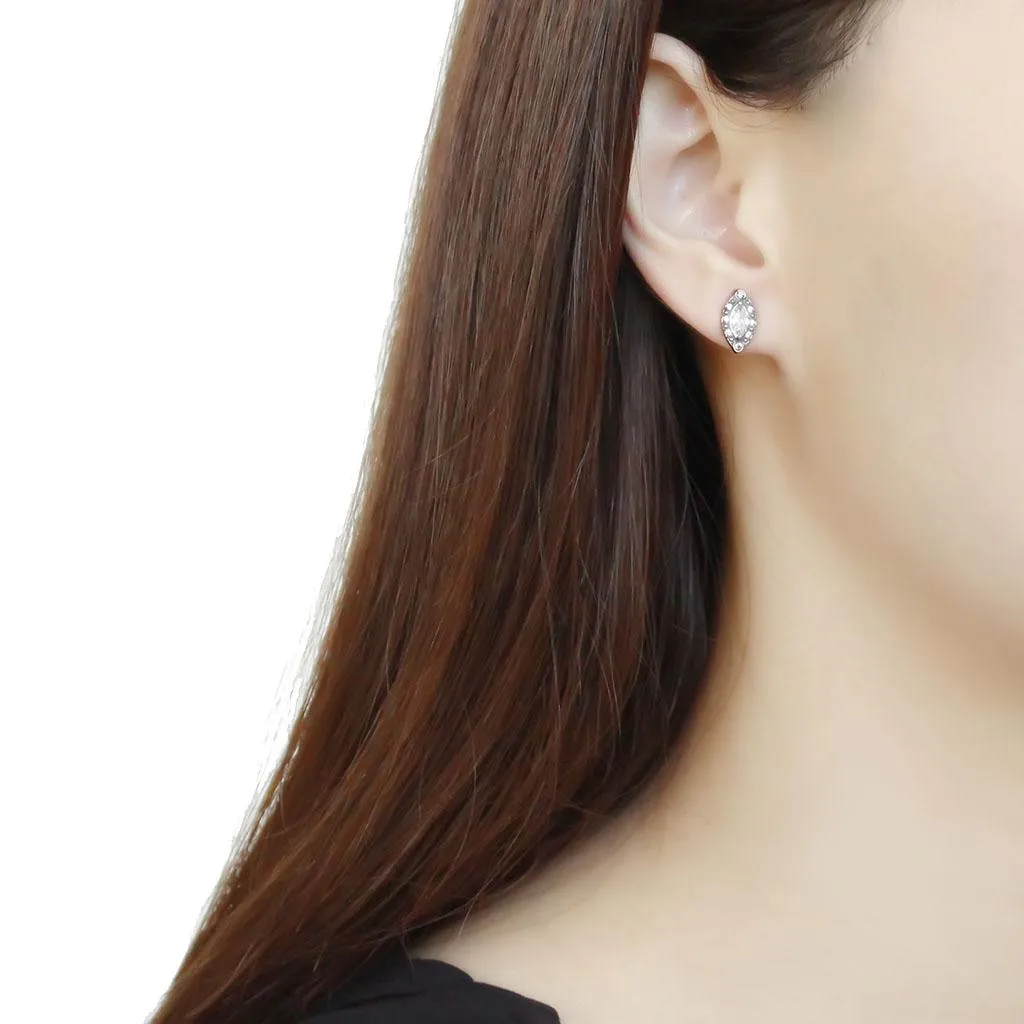 High polished (no plating) Stainless Steel Earrings with AAA Grade CZ in Clear for Women Clear Stone Color Style DA368