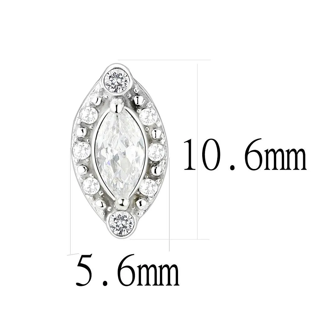 High polished (no plating) Stainless Steel Earrings with AAA Grade CZ in Clear for Women Clear Stone Color Style DA368