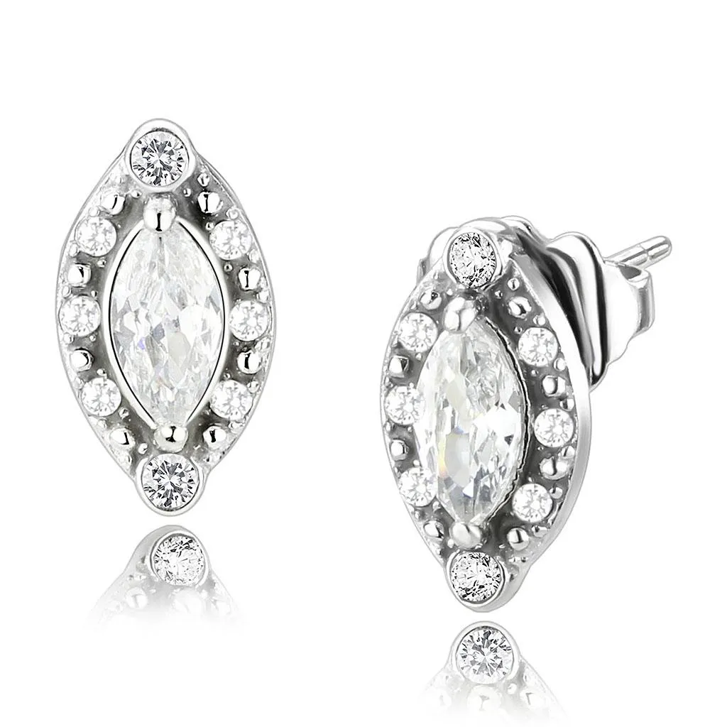 High polished (no plating) Stainless Steel Earrings with AAA Grade CZ in Clear for Women Clear Stone Color Style DA368