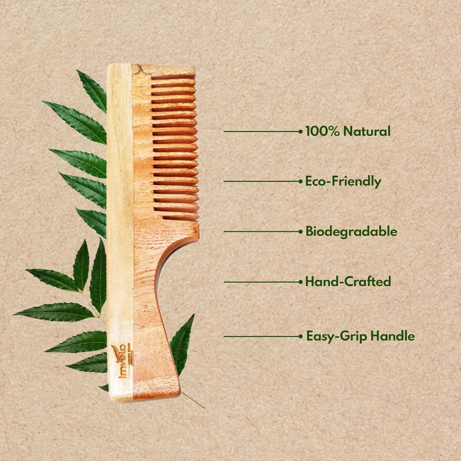 Imvelo Wooden Neem Comb | Skin Friendly | Static-Resistant | Easy Grip | For Gifting & Personal Use