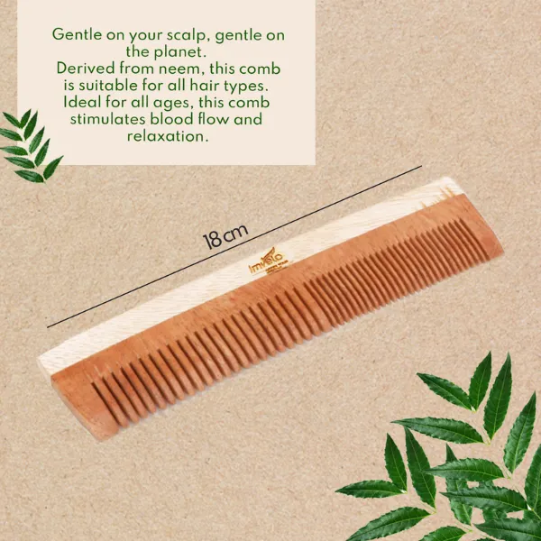 Imvelo Wooden Neem Comb | Skin Friendly | Static-Resistant | Easy Grip | For Gifting & Personal Use