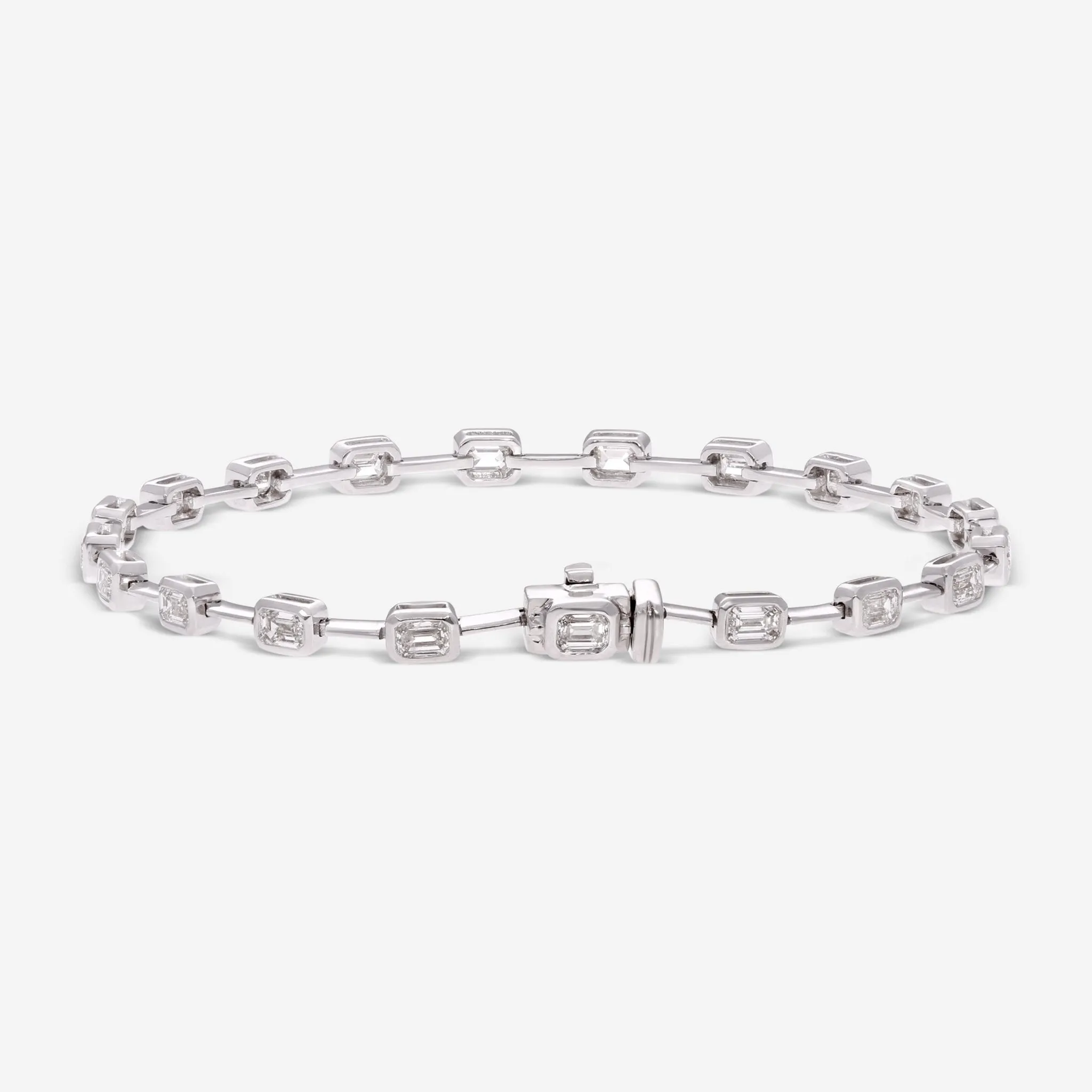 Ina Mar 18K White Gold Emerald Cut Diamond Link Bracelet ALB-19554