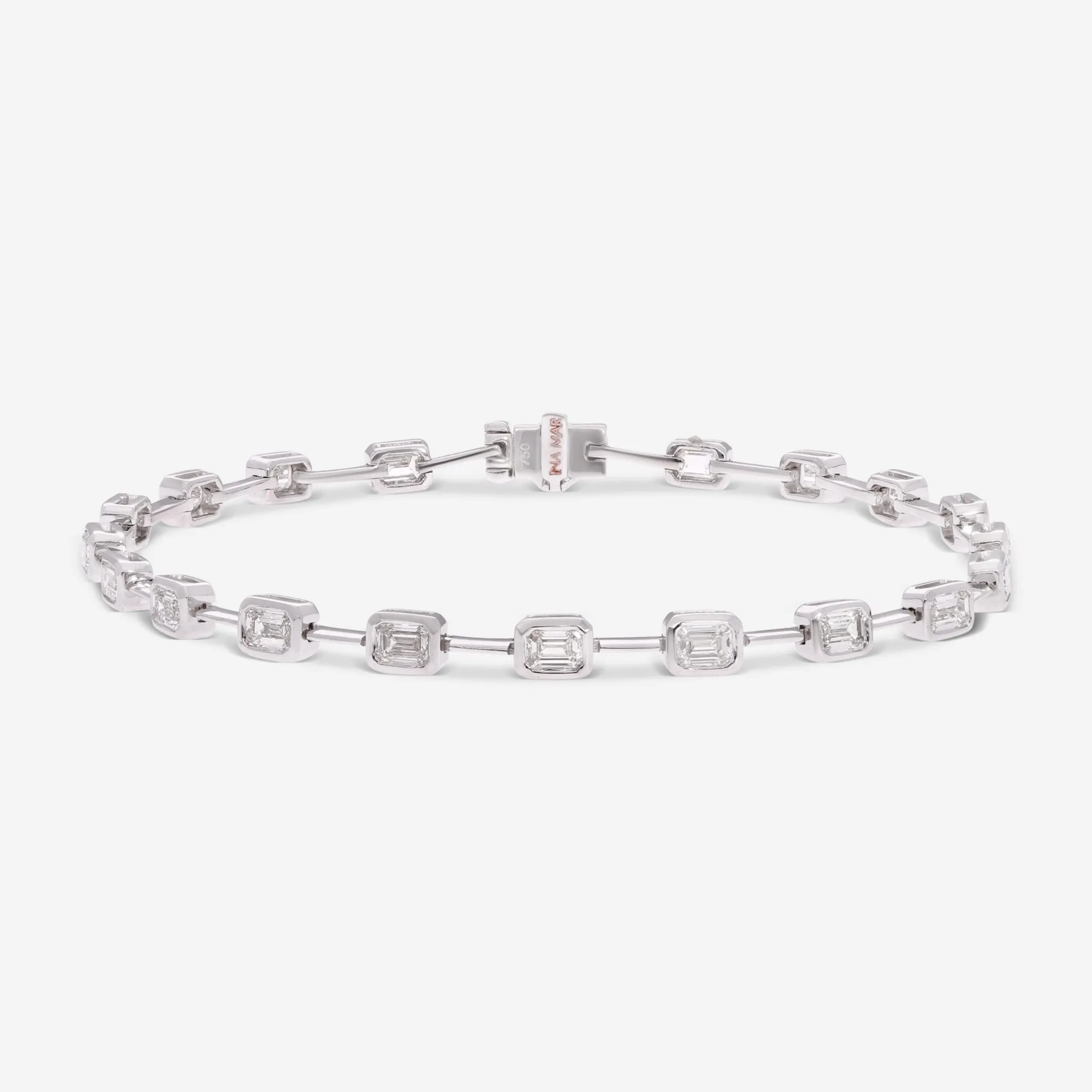 Ina Mar 18K White Gold Emerald Cut Diamond Link Bracelet ALB-19554