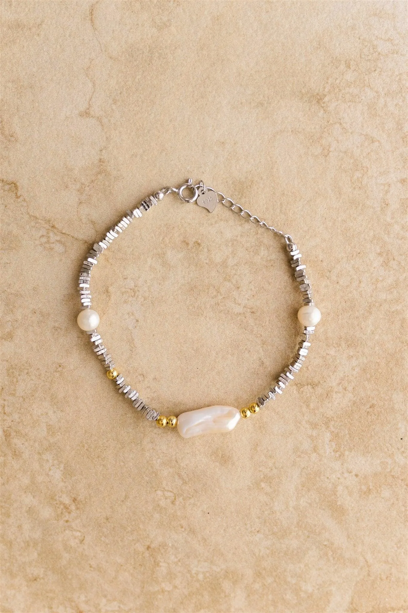 Indigo and Wolfe Luana Baroque Pearl S925 Sterling Silver Crushed Bracelet