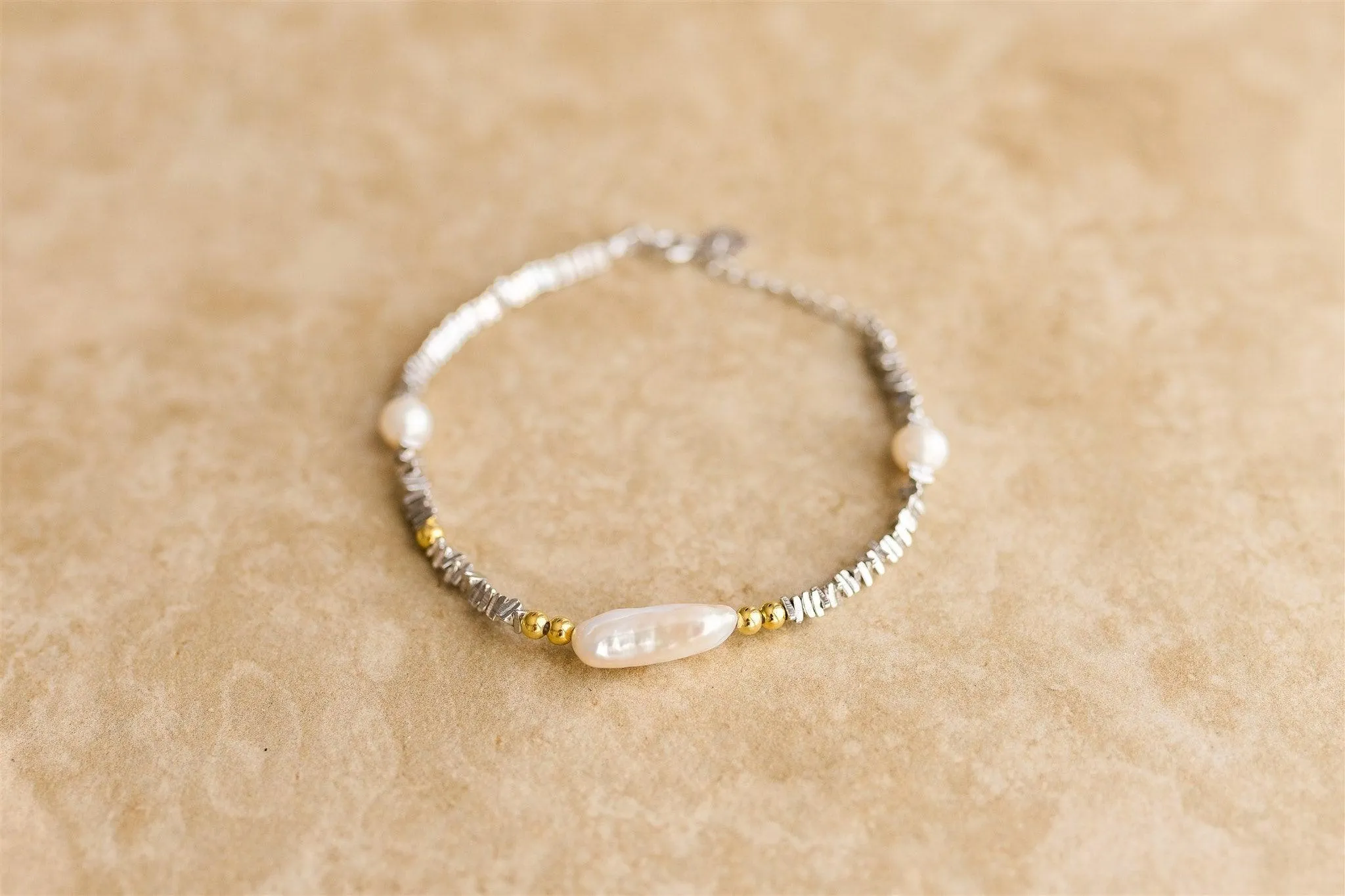 Indigo and Wolfe Luana Baroque Pearl S925 Sterling Silver Crushed Bracelet