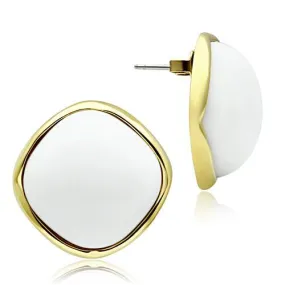 IP Gold(Ion Plating) Brass Earrings with Synthetic Synthetic Glass in White for Women White Stone Color Style GL338