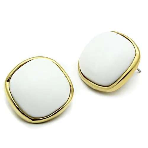 IP Gold(Ion Plating) Brass Earrings with Synthetic Synthetic Glass in White for Women White Stone Color Style GL338