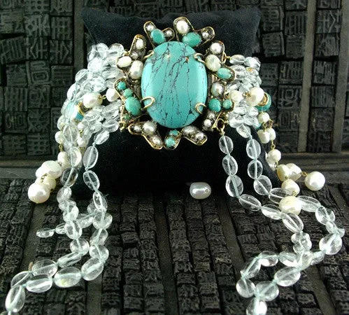 Iradj Moini Multi Strand Blue Topaz, Pearl, and Turquoise Bracelet