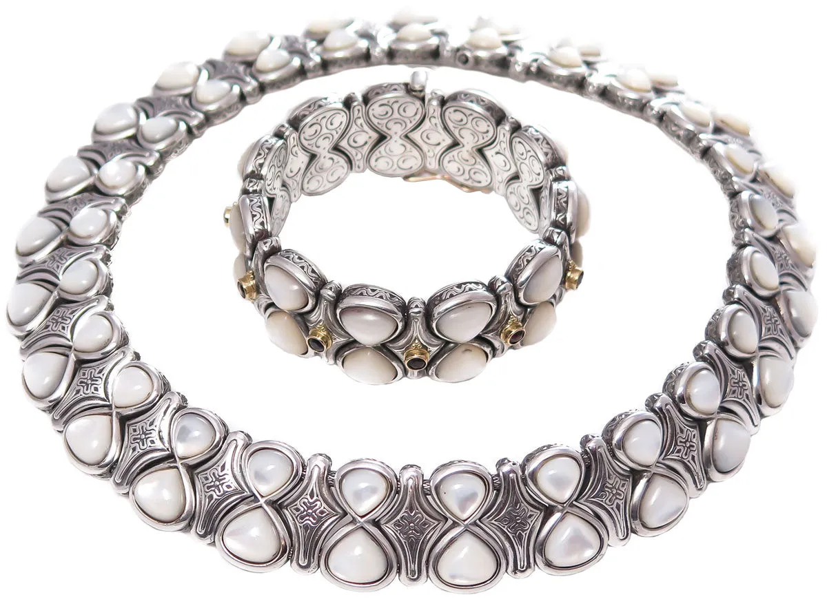 Konstantino Silver & 18kt Gold Mother of Pearl & Garnet Bracelet