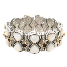 Konstantino Silver & 18kt Gold Mother of Pearl & Garnet Bracelet