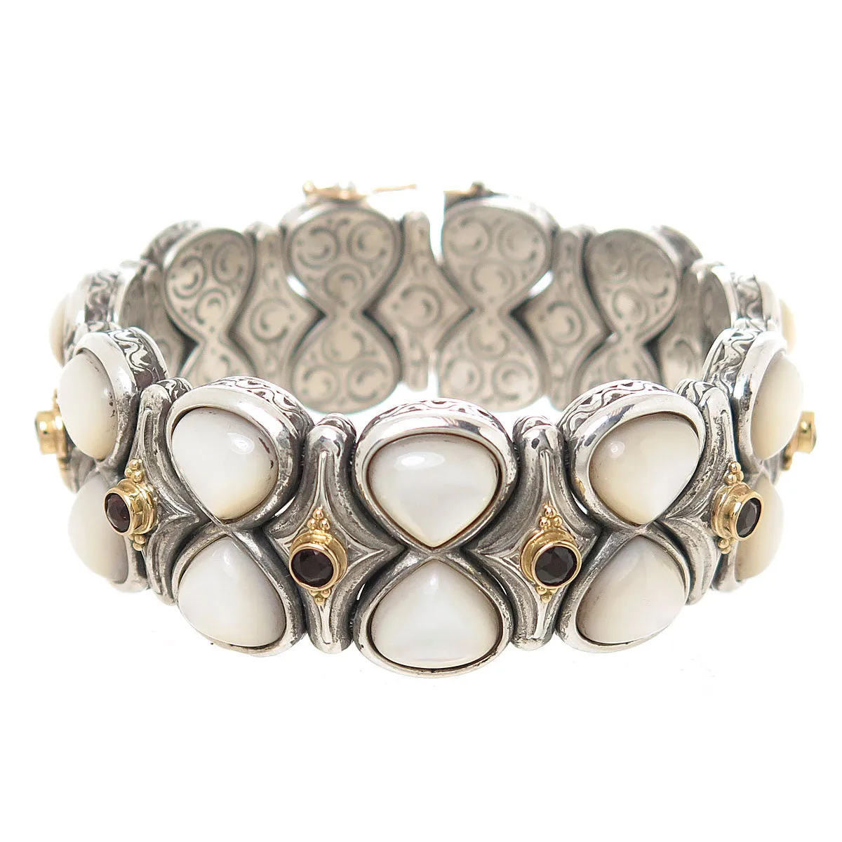Konstantino Silver & 18kt Gold Mother of Pearl & Garnet Bracelet