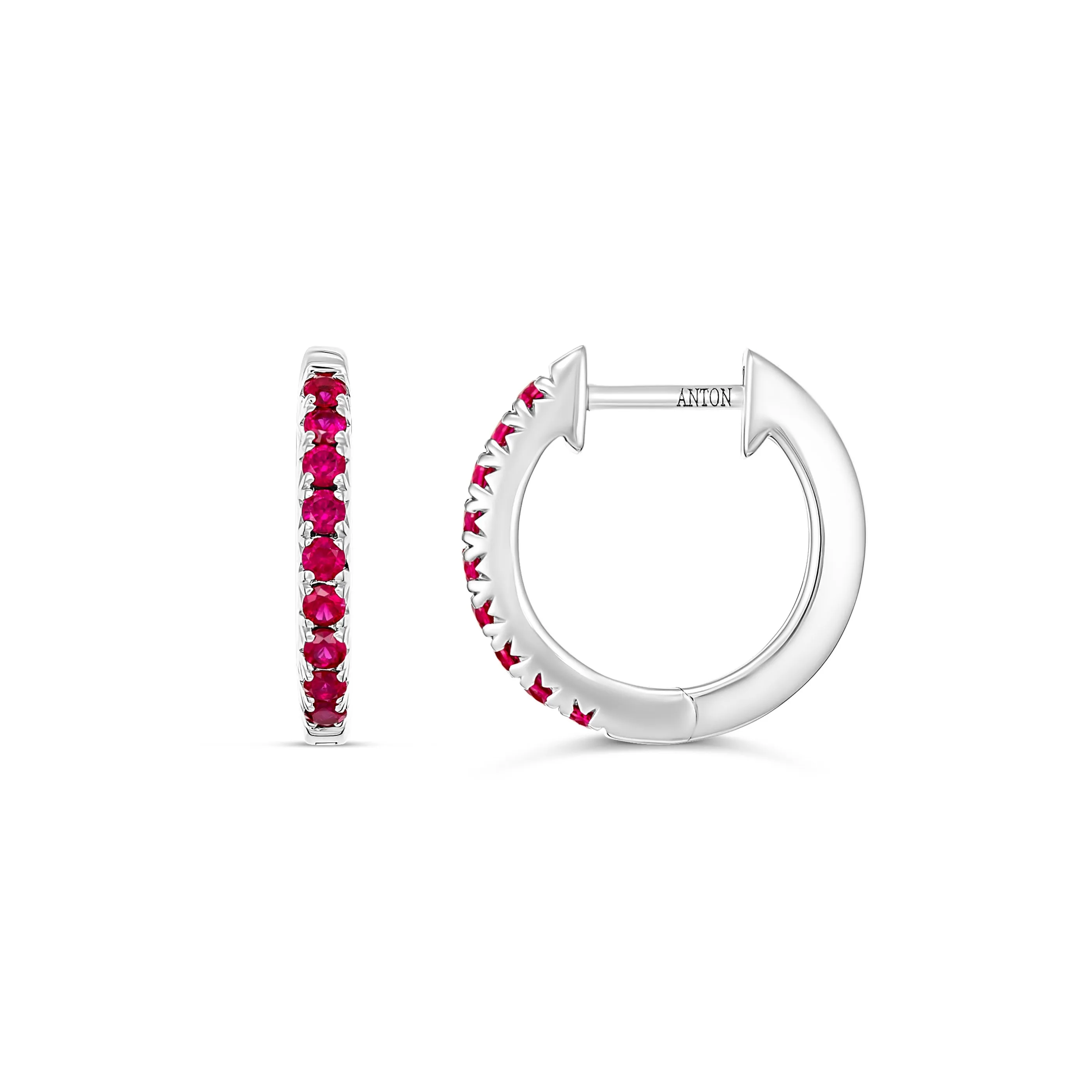 Krisscut Half Moon Ruby Huggies Small | 18K White Gold