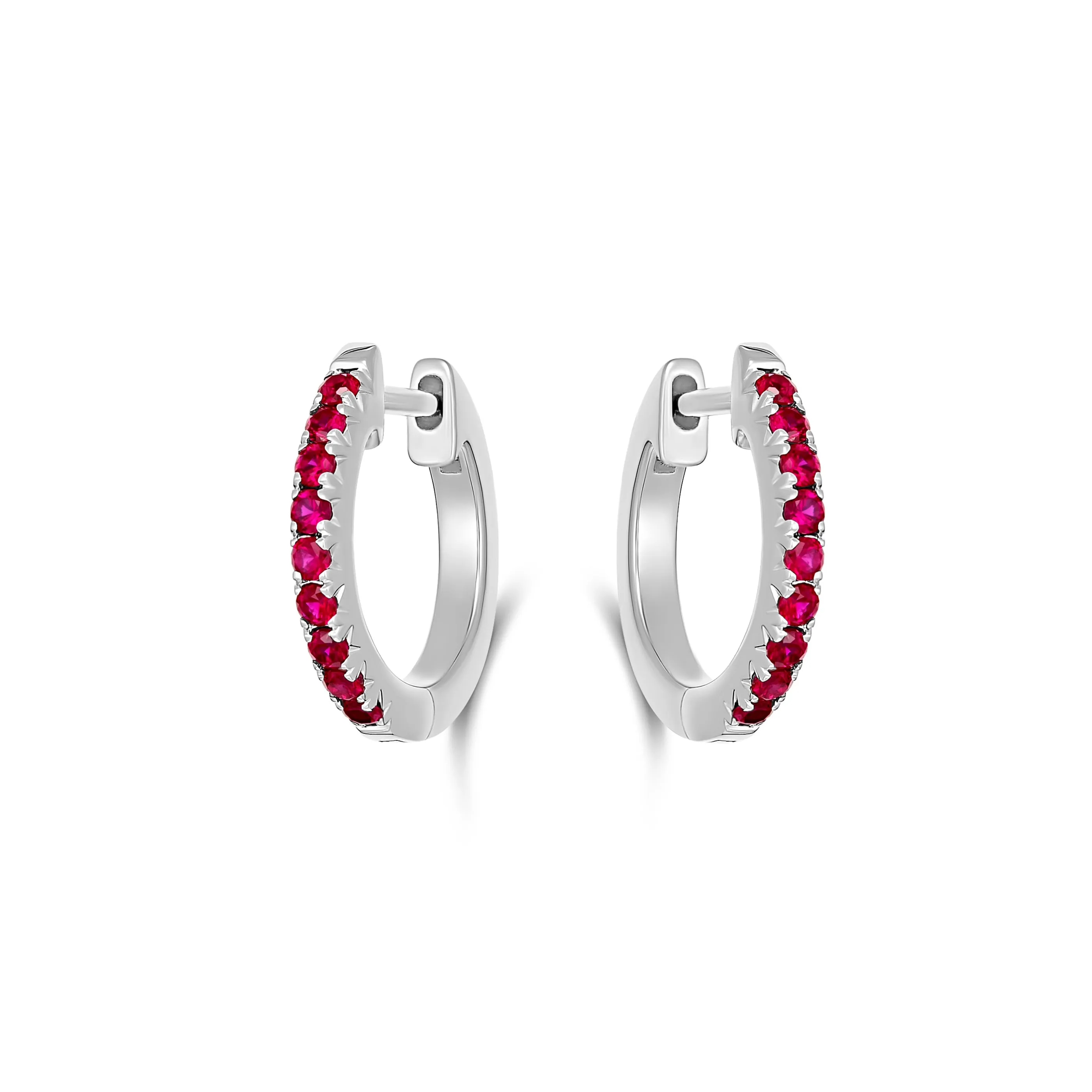 Krisscut Half Moon Ruby Huggies Small | 18K White Gold