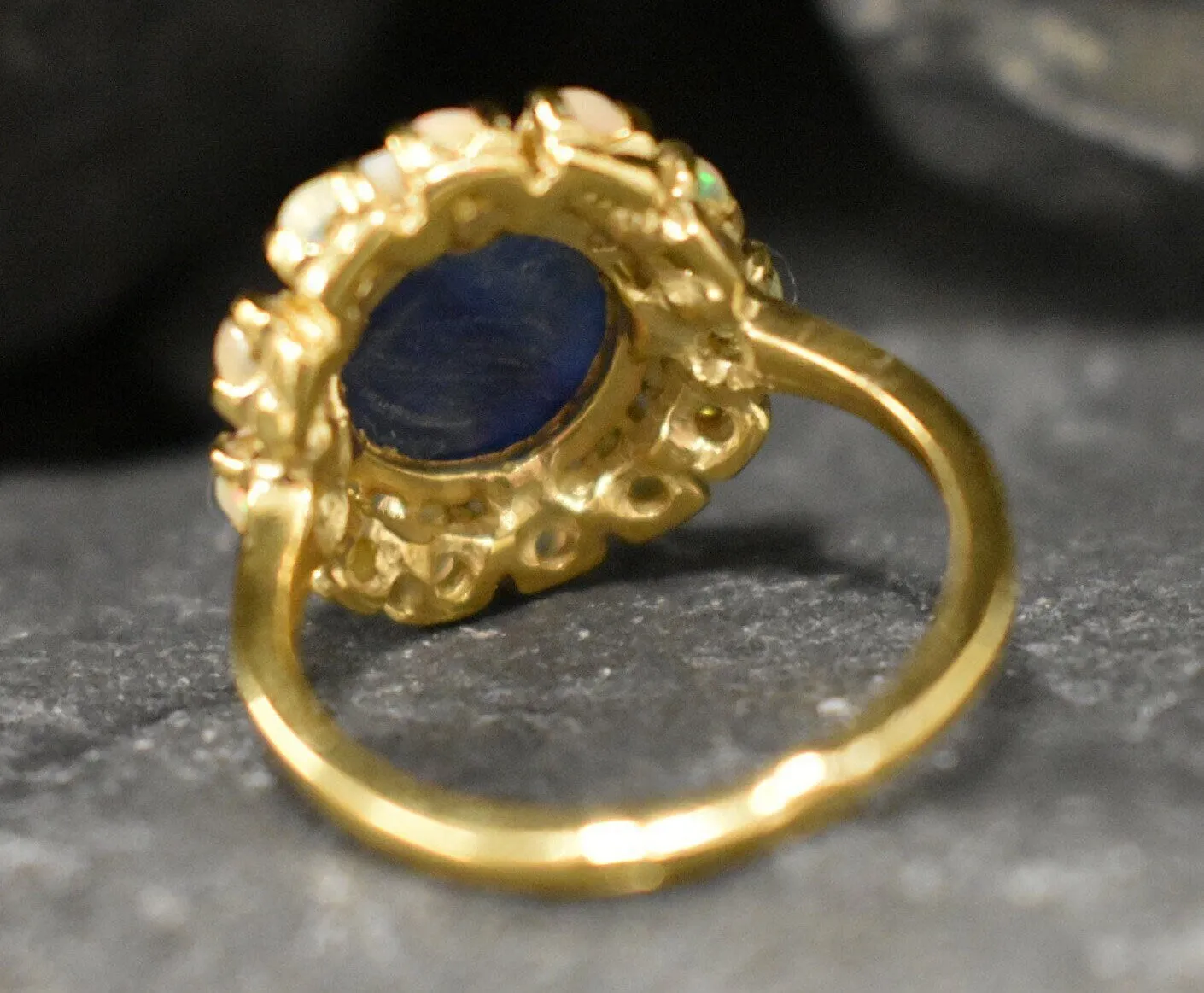 Kyanite Gold Ring - Flower Ring, Natural Kyanite Ring, Flower Vintage Ring