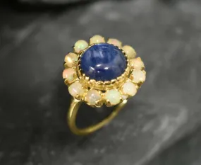 Kyanite Gold Ring - Flower Ring, Natural Kyanite Ring, Flower Vintage Ring