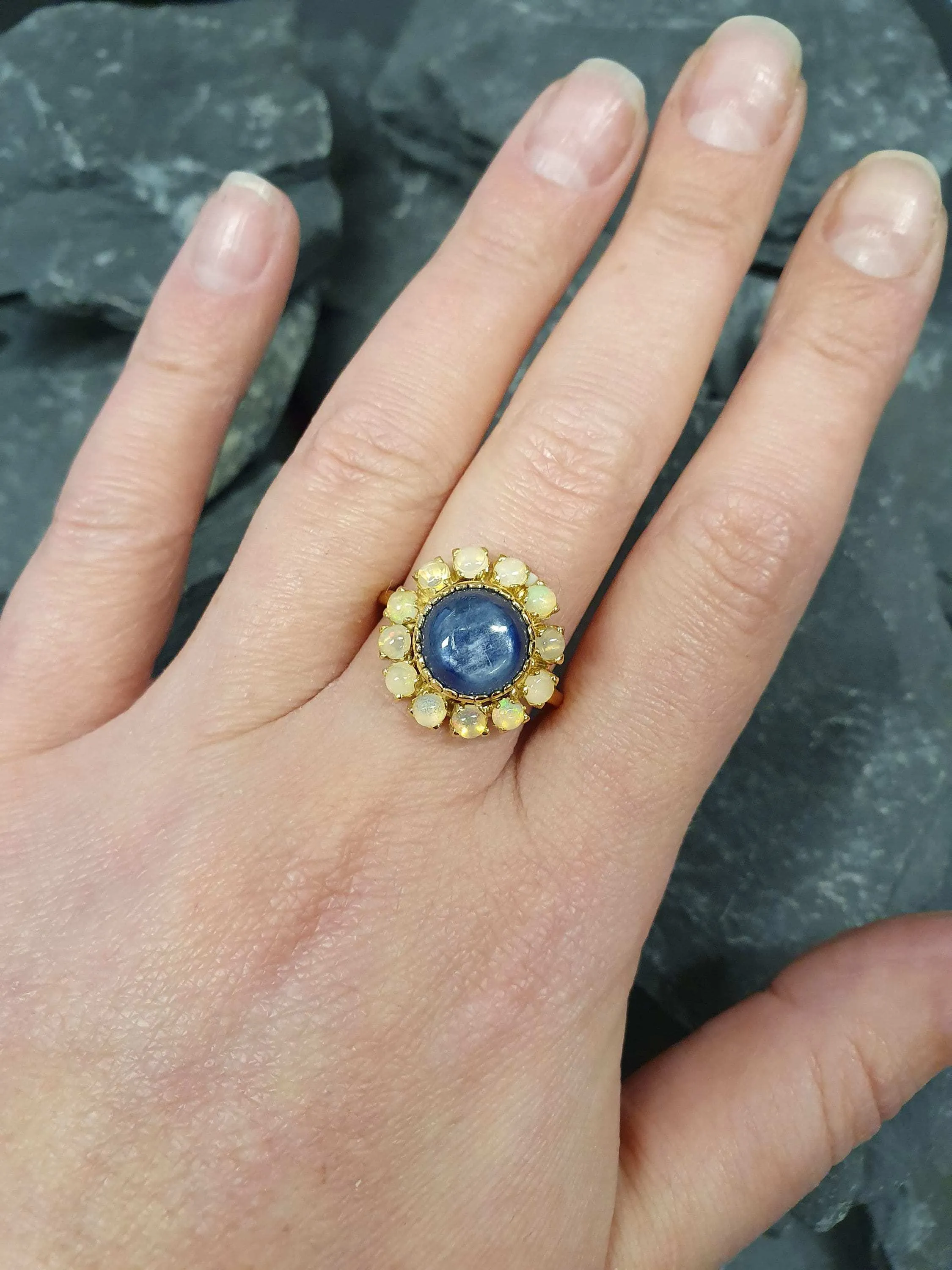 Kyanite Gold Ring - Flower Ring, Natural Kyanite Ring, Flower Vintage Ring