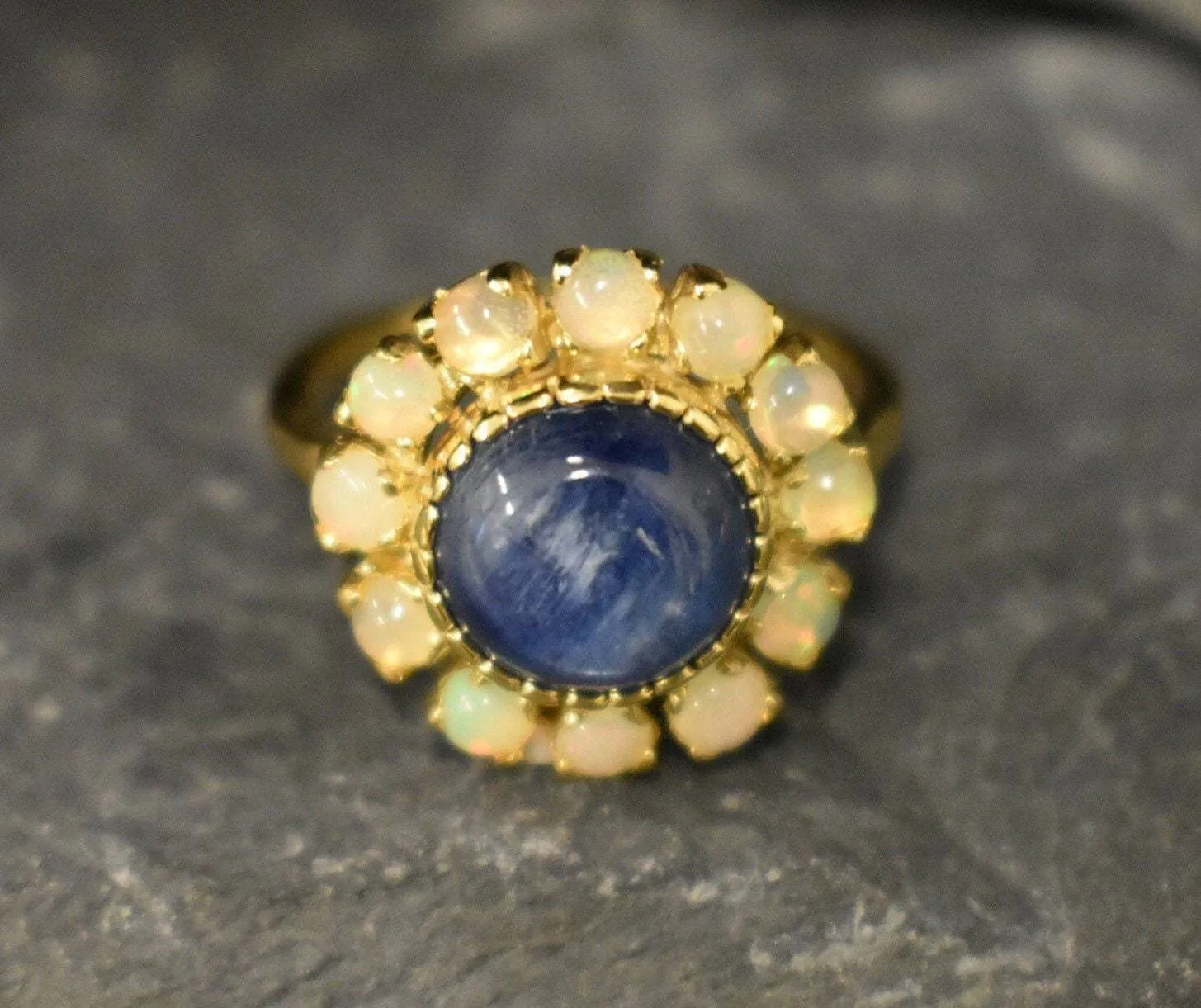 Kyanite Gold Ring - Flower Ring, Natural Kyanite Ring, Flower Vintage Ring