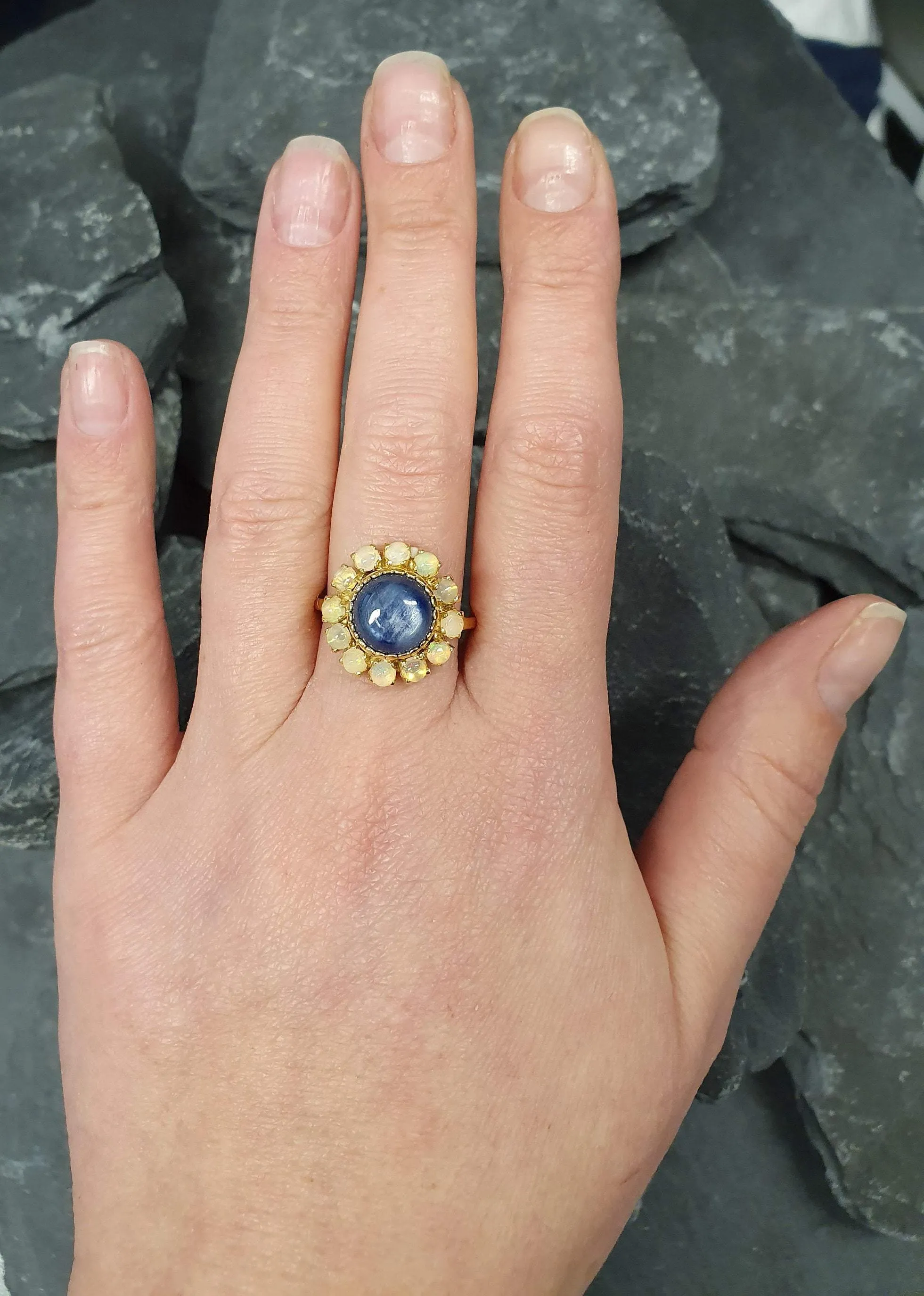 Kyanite Gold Ring - Flower Ring, Natural Kyanite Ring, Flower Vintage Ring