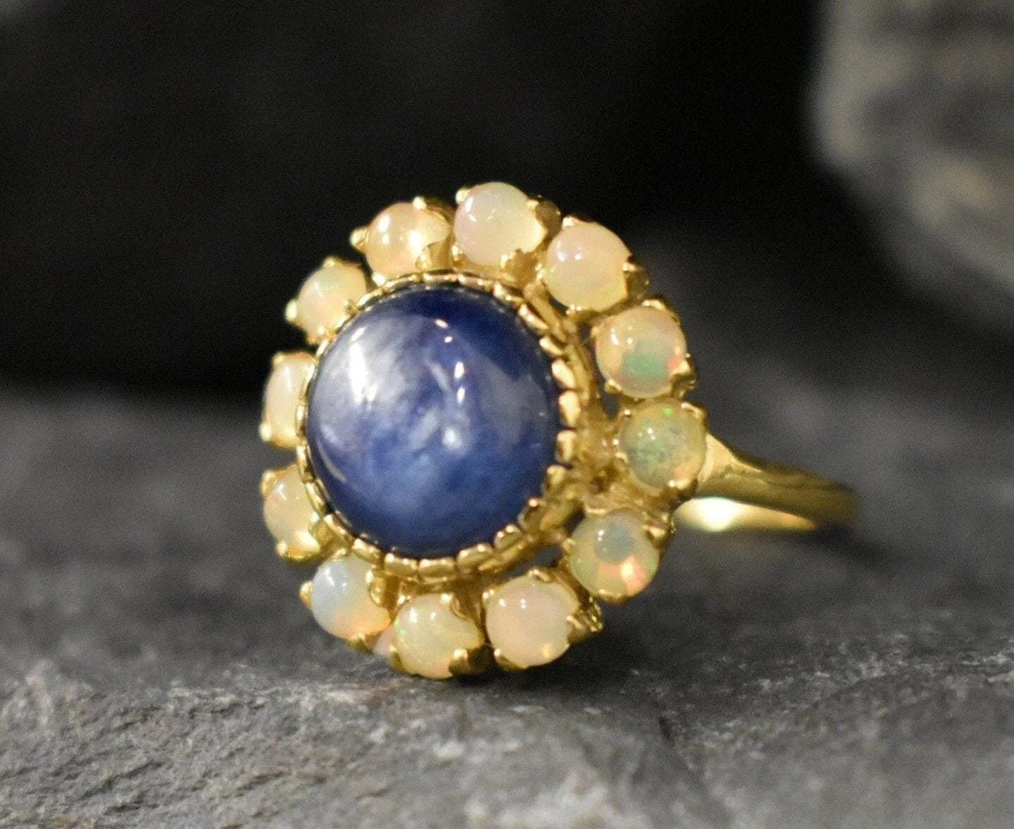 Kyanite Gold Ring - Flower Ring, Natural Kyanite Ring, Flower Vintage Ring