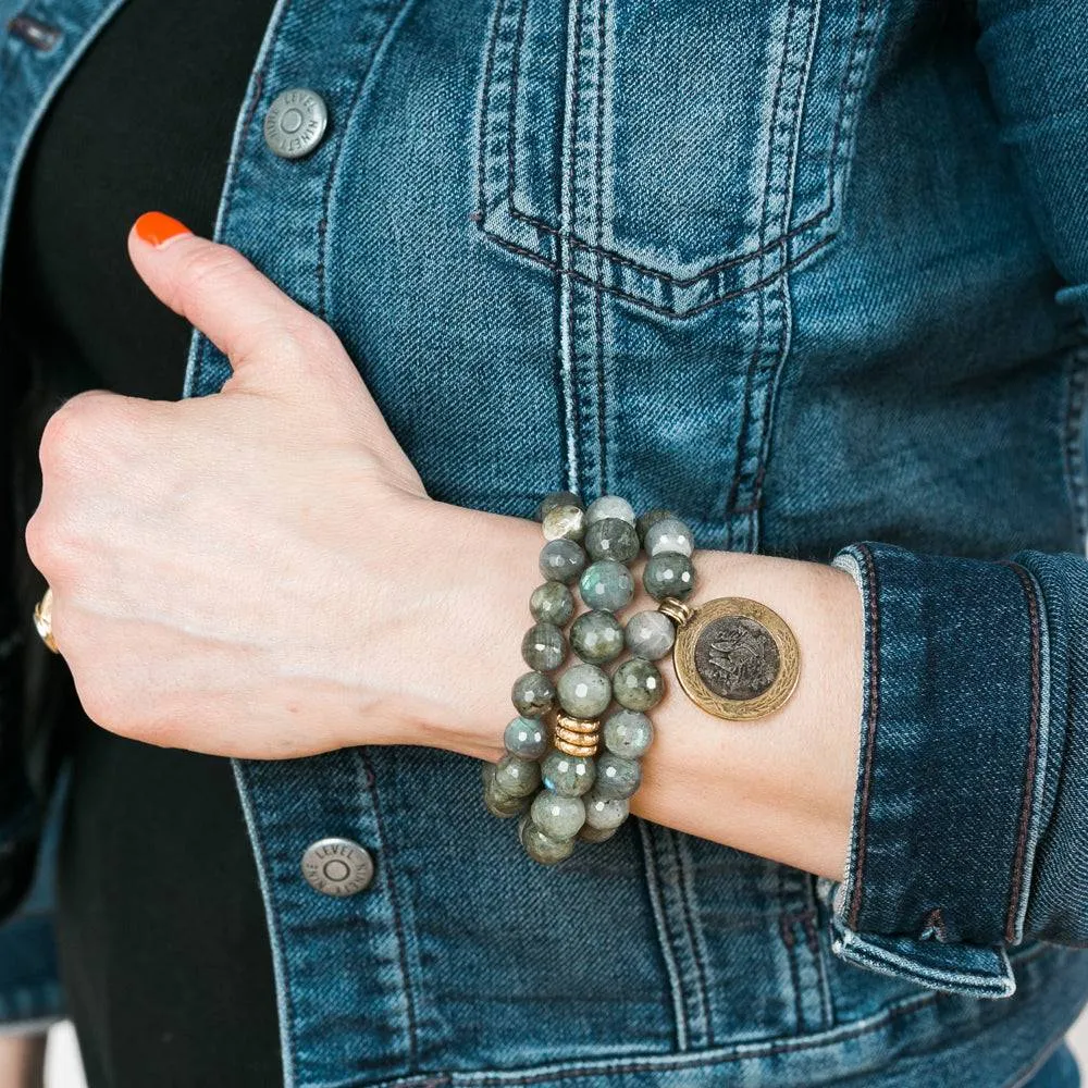 Labradorite Crystal Bracelet | Gray with a Pearl