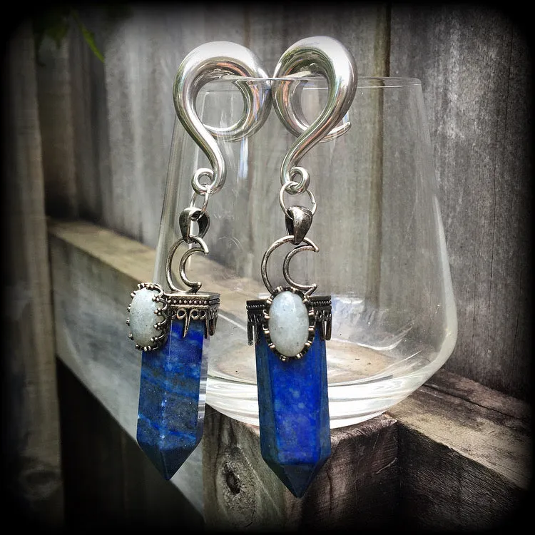 Lapis lazuli and Labradorite ear weights-Gemstone ear hangers