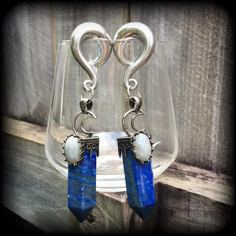 Lapis lazuli and Labradorite ear weights-Gemstone ear hangers