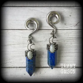 Lapis lazuli and Labradorite ear weights-Gemstone ear hangers