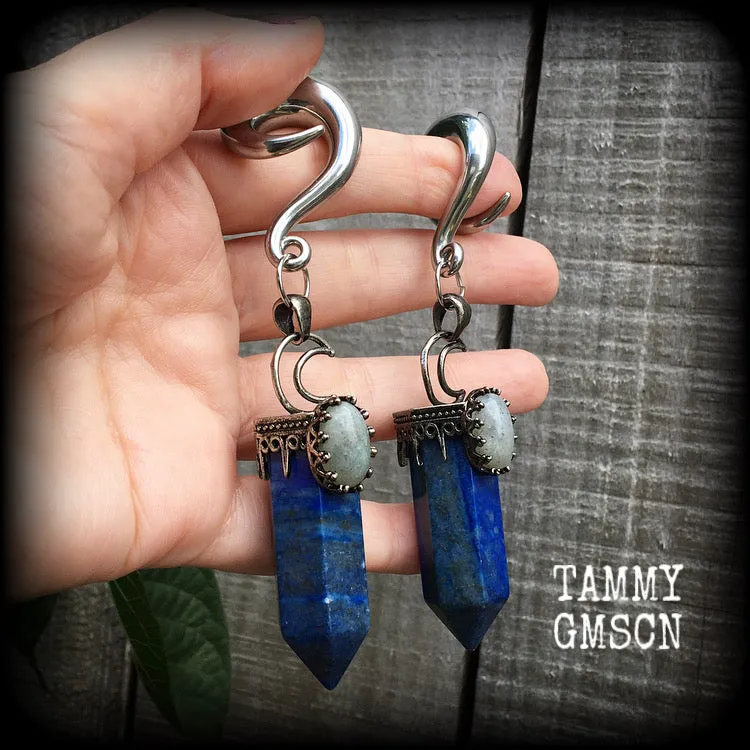 Lapis lazuli and Labradorite ear weights-Gemstone ear hangers