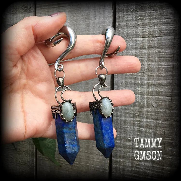 Lapis lazuli and Labradorite ear weights-Gemstone ear hangers