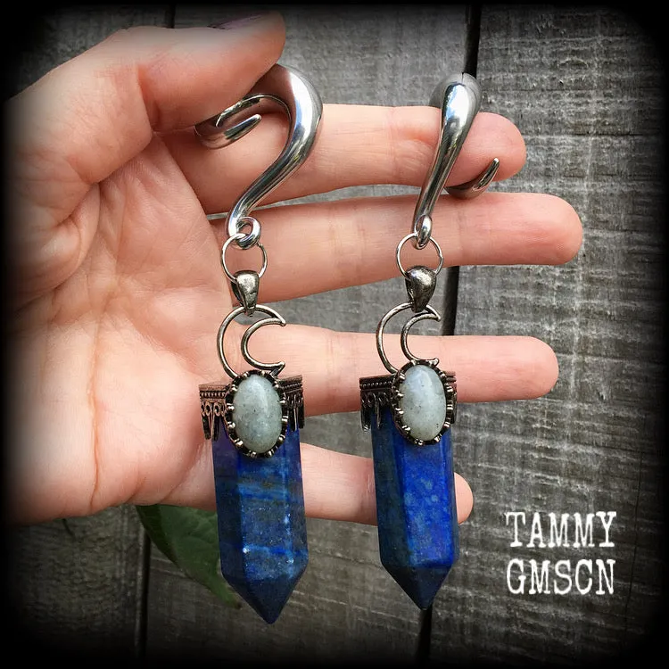 Lapis lazuli and Labradorite ear weights-Gemstone ear hangers