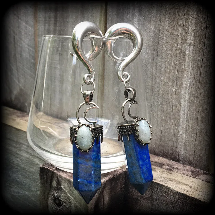 Lapis lazuli and Labradorite ear weights-Gemstone ear hangers