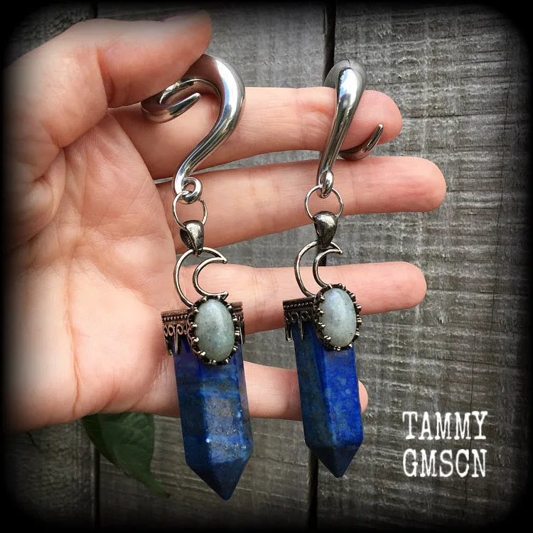 Lapis lazuli and Labradorite ear weights-Gemstone ear hangers