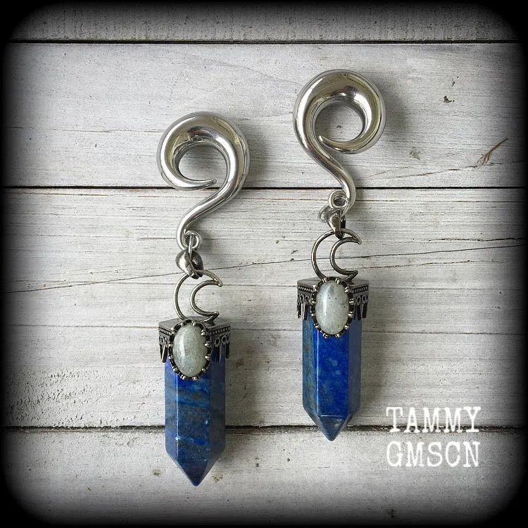 Lapis lazuli and Labradorite ear weights-Gemstone ear hangers