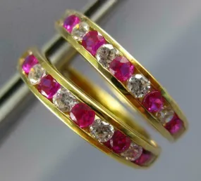 LARGE 2.0CT AAA RUBY & WHITE SAPPHIRE 18KT YELLOW GOLD 3D HUGGIE EARRINGS #22744