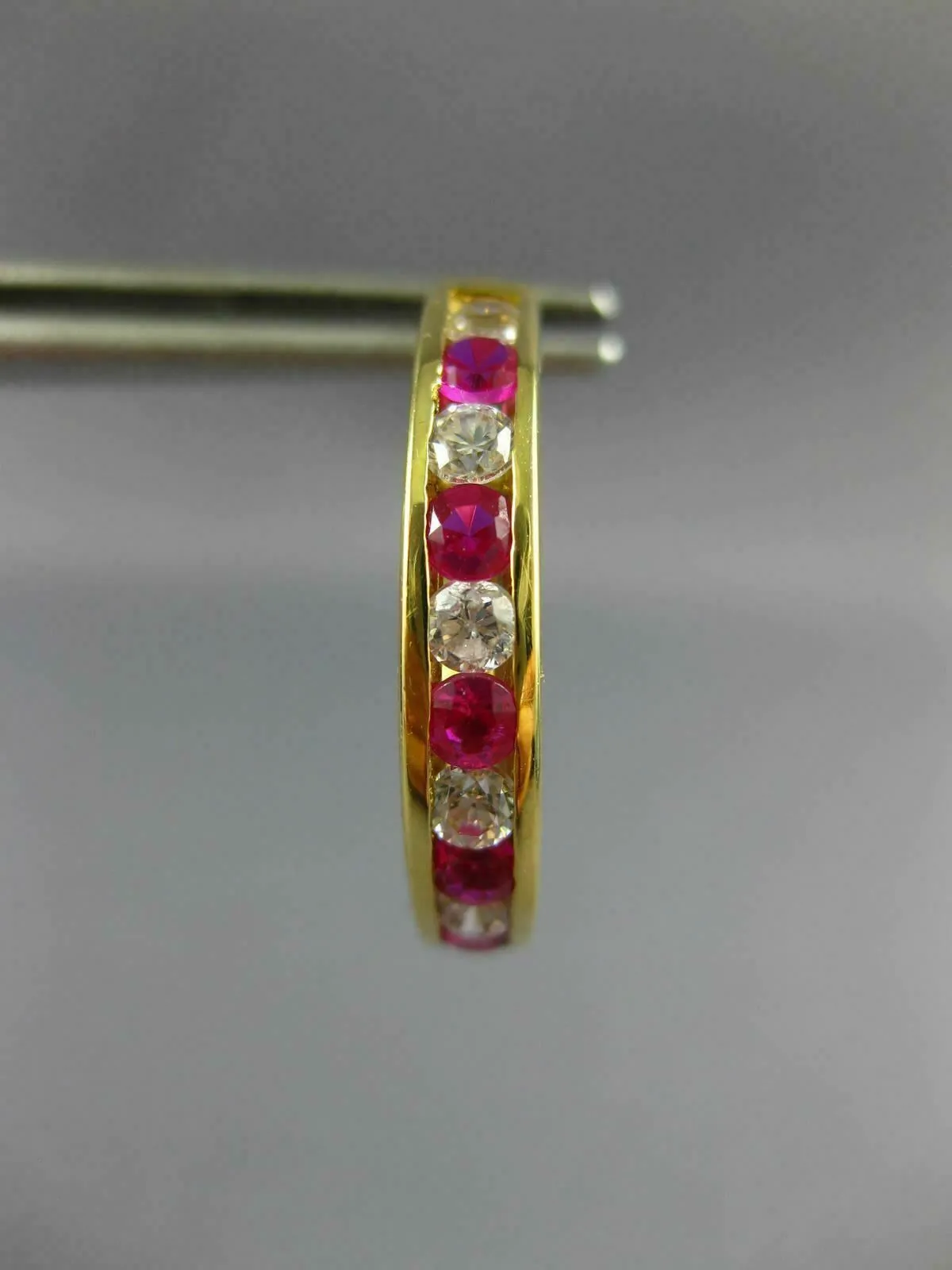 LARGE 2.0CT AAA RUBY & WHITE SAPPHIRE 18KT YELLOW GOLD 3D HUGGIE EARRINGS #22744