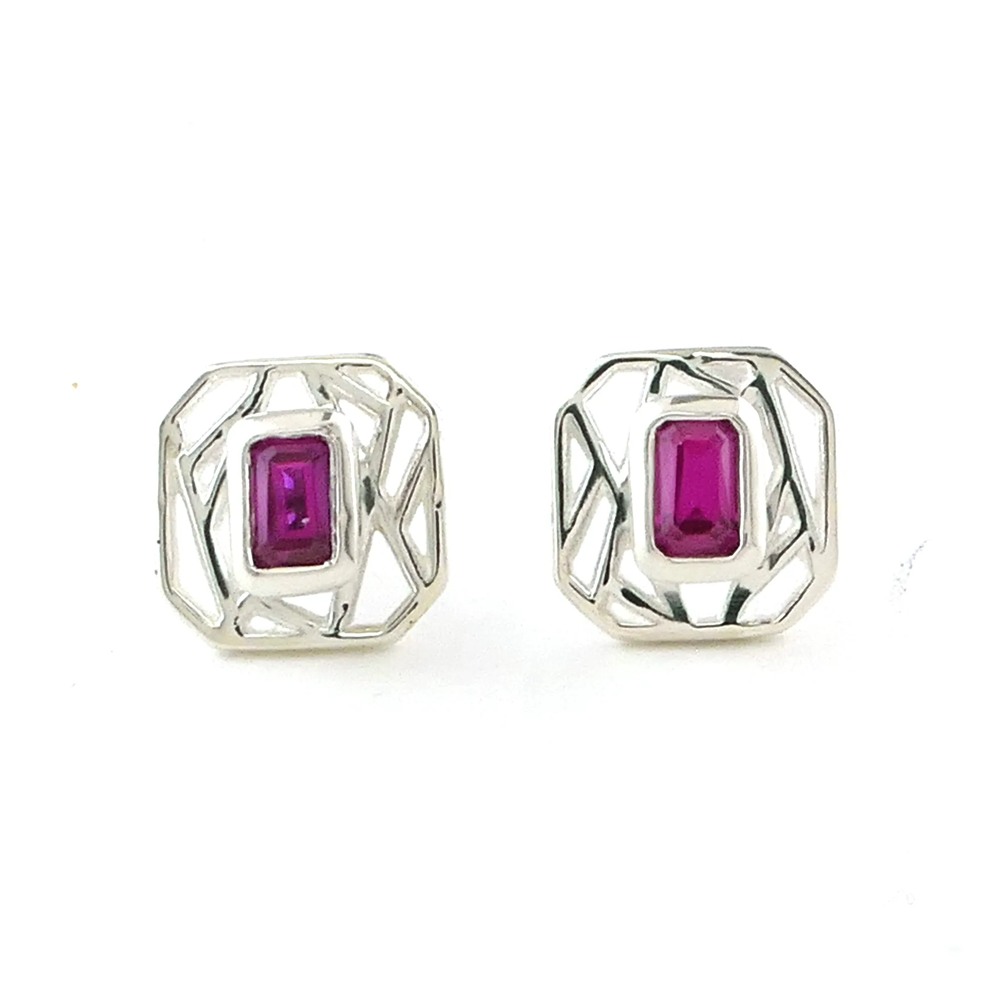 Lattice Created Ruby Stud Earrings