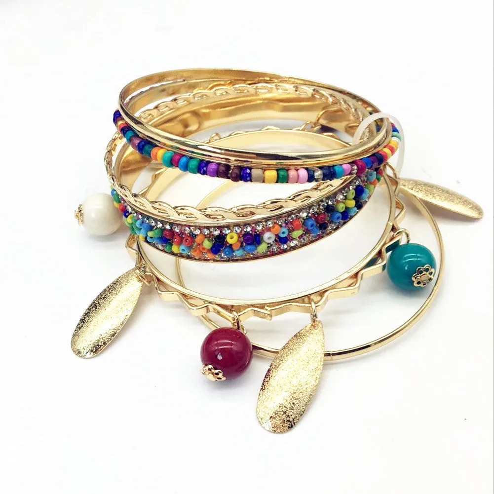 Layered Leaf Diamond Rice Bead Bracelet - Planderful Collection Vienna Verve