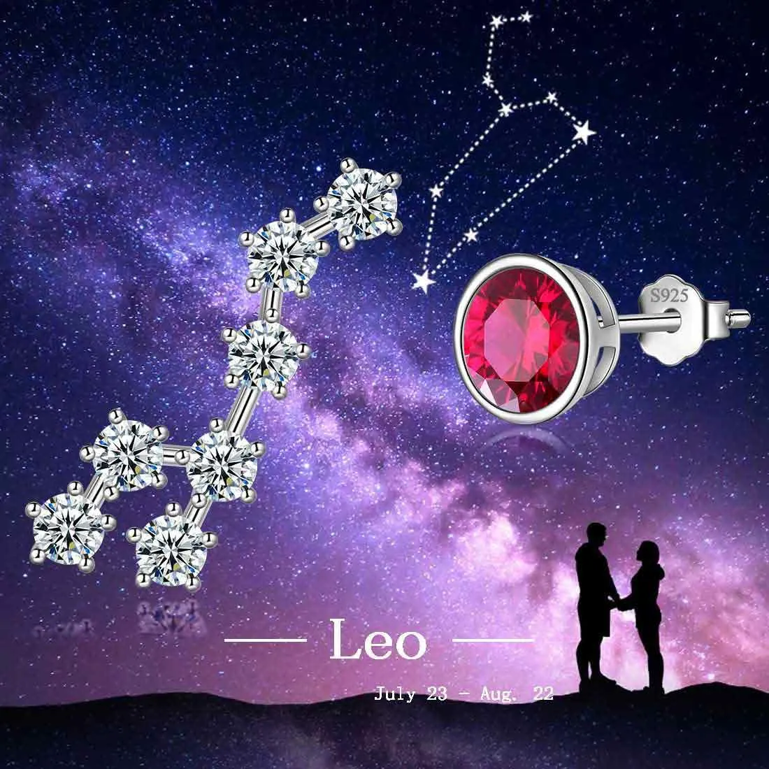 Leo Earrings July Birthstone Zodiac Studs Women Girls Jewelry Birthday Gift