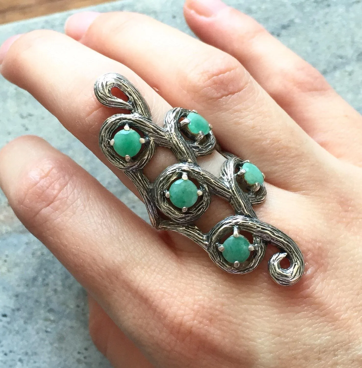 Long Emerald Ring - Genuine Emerald Ring - Vintage Statement Ring
