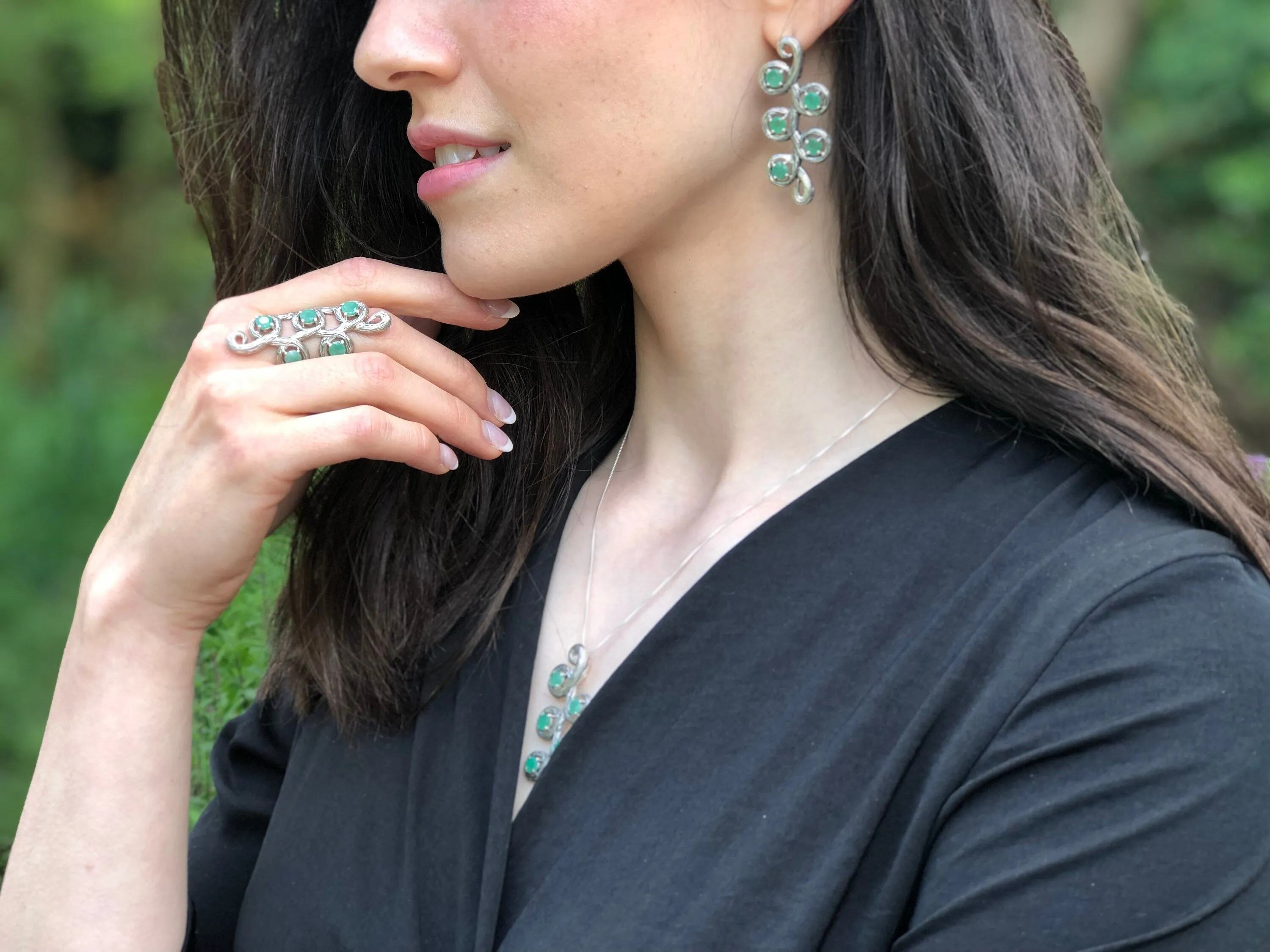 Long Emerald Ring - Genuine Emerald Ring - Vintage Statement Ring
