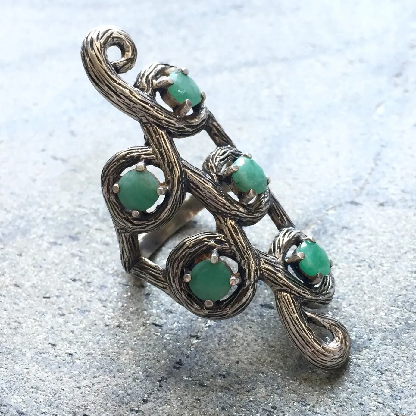 Long Emerald Ring - Genuine Emerald Ring - Vintage Statement Ring