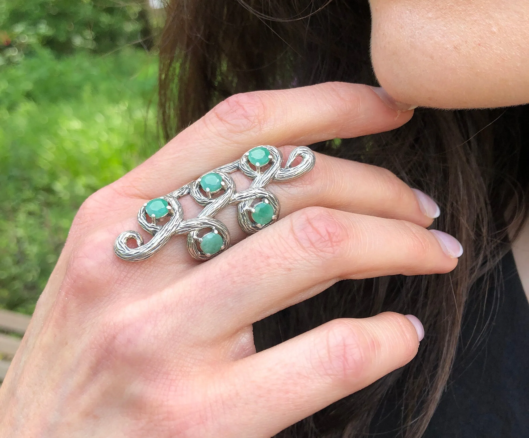 Long Emerald Ring - Genuine Emerald Ring - Vintage Statement Ring