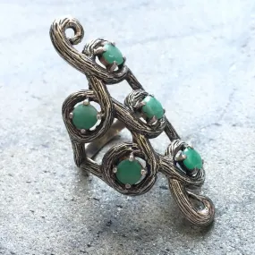Long Emerald Ring - Genuine Emerald Ring - Vintage Statement Ring