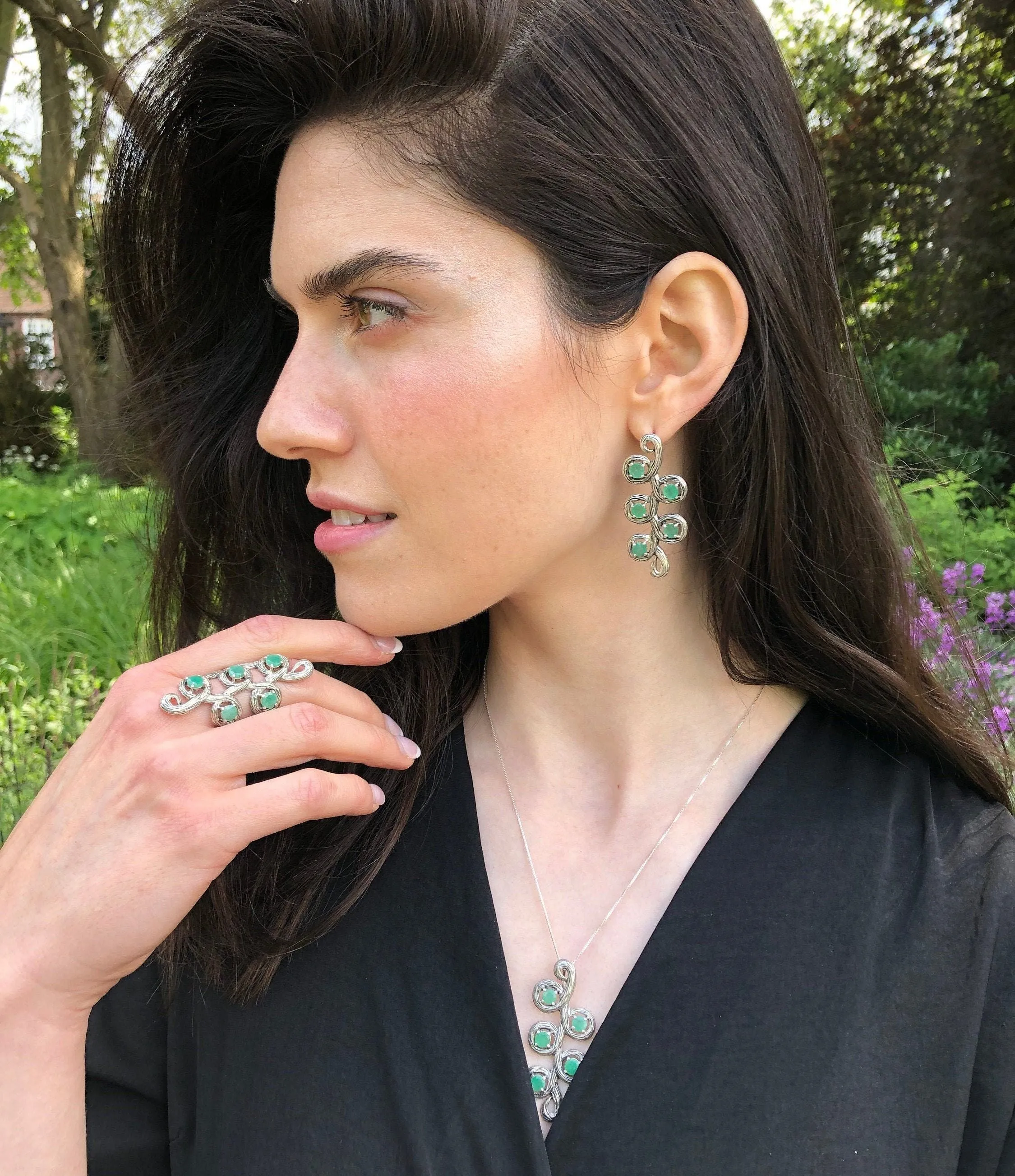Long Emerald Ring - Genuine Emerald Ring - Vintage Statement Ring